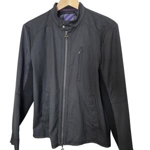 Modern Amusement Men’s Black Pinstripe Jacket Purple Animal Lining Wool Size M